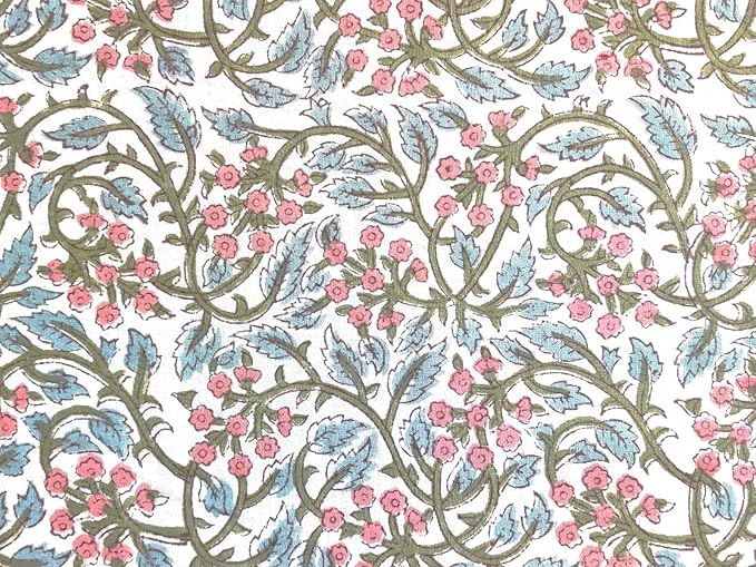 ATOSII Kalina 100% Cotton Fall Rectangle Tablecloth, Handblock Print Floral Table Cloth for Kitchen Dining Linen I Weddings Outdoors Easter Spring Summer I 72 X 120 Inches I 10 Seater