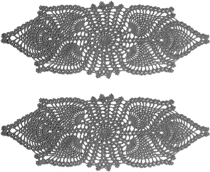 BIBITIME Crochet Lace Table Doilies Eyes Flower Doily Kitchen Vase Place Mats (7 in x 21 in,Pack of 2PCS, Style02-Dark Grey)