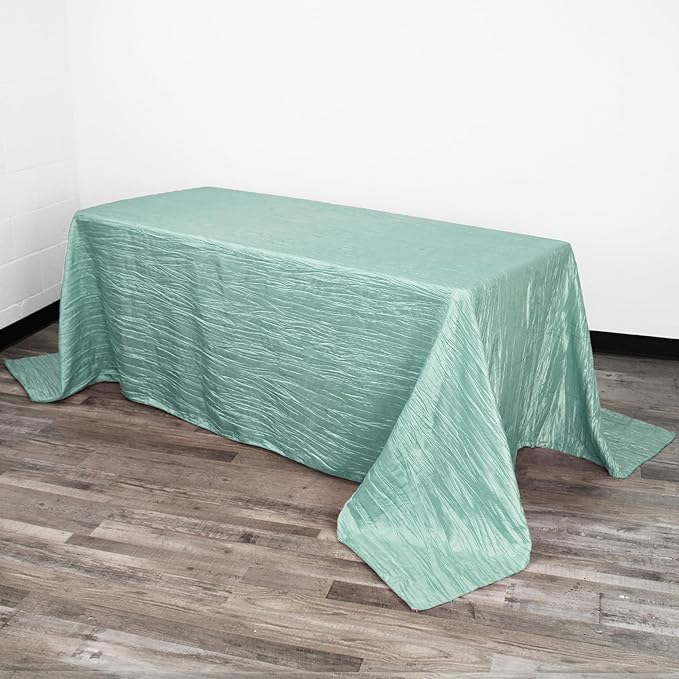 YOUR CHAIR COVERS - 90 x 156 inch Rectangular Crinkle Taffeta Tablecloth - Robin Egg, Rectangle Table Linens for 8 ft Rectangular Tables, Wedding Crushed Table Cloth