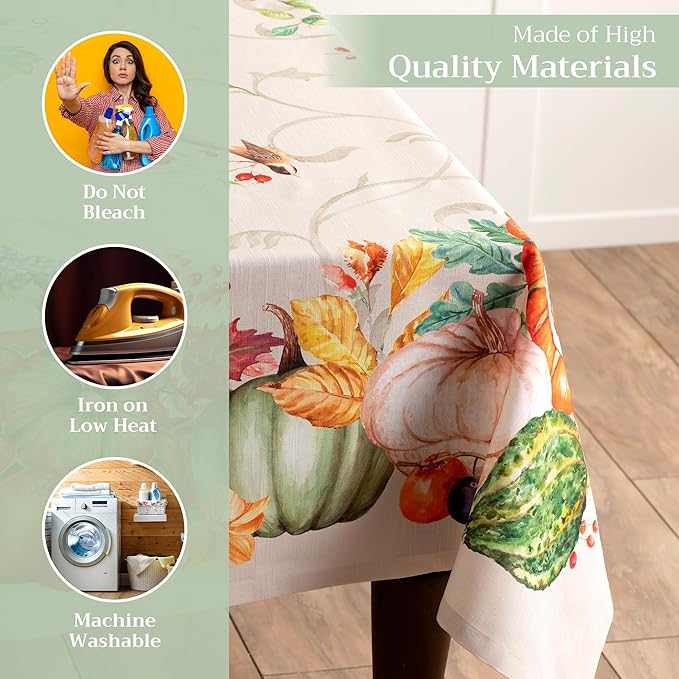 Maison d' Hermine Table Cloth Square Table 100% Cotton 60 x 60 Inches Fall Tablecloth Reusable Everyday Use for Thanksgiving Christmas Decorations Dining Farmhouse Party (Lumina)