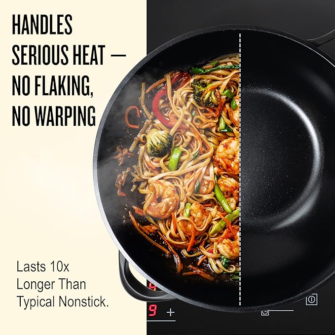 Alva Energy 12-Inch Ceramic Nonstick Wok – PFAS-Free Ceramic Coating, Lightweight Aluminum, Induction Compatible, Scratch-Resistant, Stay-Cool Handle