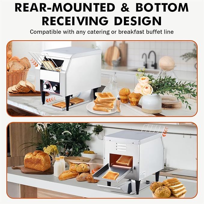 Commercial Conveyor Toaster, 300 Slices/Hour Stainless Steel Toaster Oven with Dual Heating & 7-Speed Belt for Bagels/Buns/Bread in Cafes/Buffets