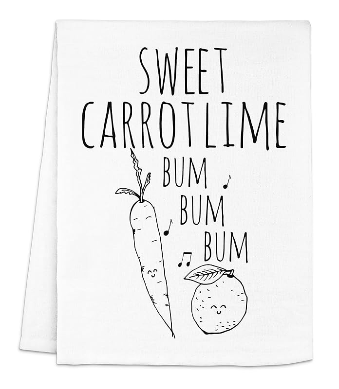 Moonlight Makers Funny Kitchen Towel - Sweet Carrot Lime - Flour Sack Dish Towels, Sweet Housewarming Gifts New Home, Kitchen Towels, Hand Towels, New Home Essentials - White