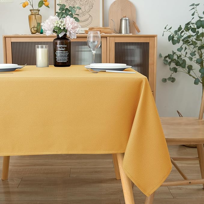 Biscaynebay Fall Tablecloth Textured Fabric Square Tablecloths 54x54'', Fall Gold Thanksgiving Autumn Harvest Water Resistant Fabric Tablecloths for Kitchen, Dining, Wedding, Parties Machine Washable