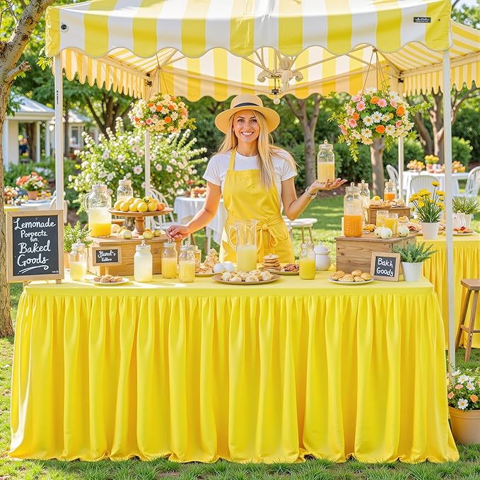 Wish Care 2 Pack Yellow Rectangle Table Clothes for 6 Foot Tables, Polyester Fitted Tablecloths 6t Stretch Table Cover for Wedding, Birthday, Parties, Trade Show, Craft Show