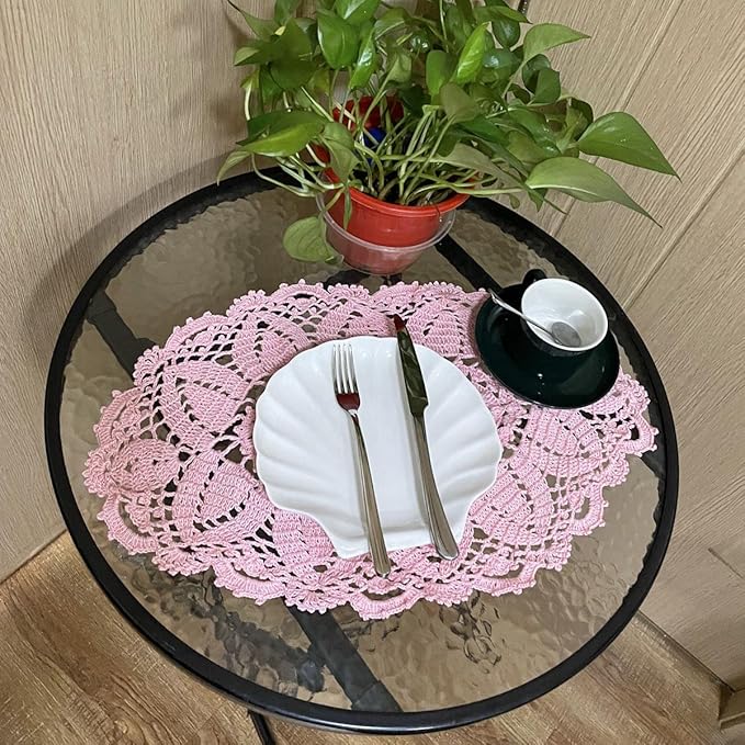 BIBITIME Lace Tablecloth Doily Handmade Crochet Placemat Women Vase Mat Kitchen Table Runner (2PCS- 12 x 22 in, Beige)