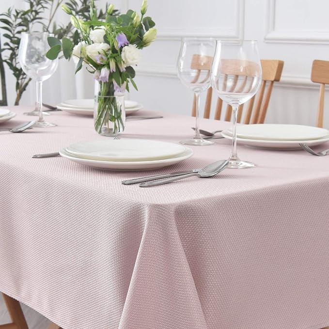 maxmill Rectangle Textured Tablecloth Waterproof Spillproof Wrinkle Free Table Cloth, Kitchen Dinning Tabletop Decoration, Fabric Table Cover for Outdoor and Indoor Use, 52 x 70 Inch, Dusty Pink
