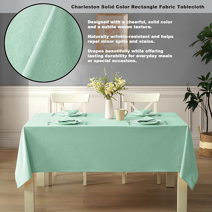 Spring & Easter Holiday Charleston Water Green 52 x 70 inch Rectangle Fabric Tablecloth, Cotton Table Cover for Indoor Outdoor Dining, Machine Washable Solid Color Tablecloths for Everyday Use
