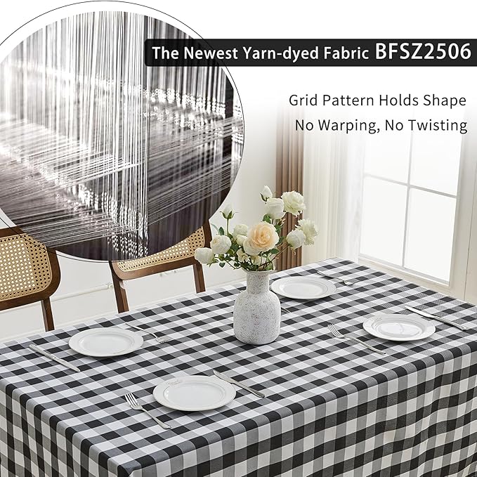 BALCONY & FALCON Gingham Table Cloth Rectangle – Machine Washable Wrinkle-Free Buffalo Checkered Tablecloth for 6ft 8ft Tables, Outdoor Picnic, Party, Kitchen Dining Decor (Black White, 57x118 Inch)