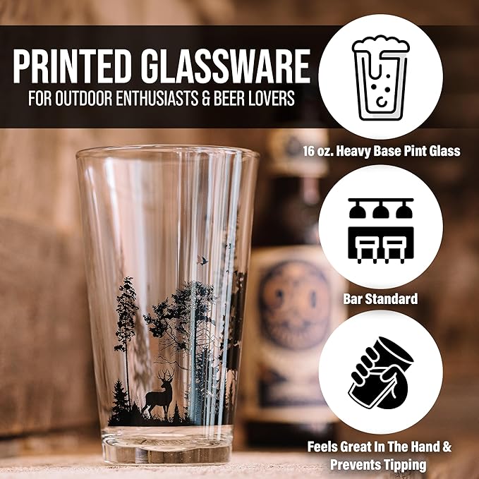 Black Lantern Pint Glasses Set of 2 – Double Exposure Bear Pint Glasses for Craft Beer Enthusiasts - Set of Two 16oz. Glasses