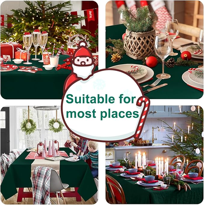 Hiasan 60 x 120 Inch Rectangle Tablecloth - Waterproof Wrinkle Resistant and Spillproof Washable Fabric Table Cloth for Dining Room Kitchen, Hunter Green