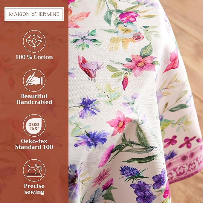 Maison d' Hermine Table Cloth Round Table 100% Cotton 69 Round Inches Tablecloth Reusable Decorative for Dining Room Farmhouse Home Valentines Day Decorations Spring Summer - Chardon