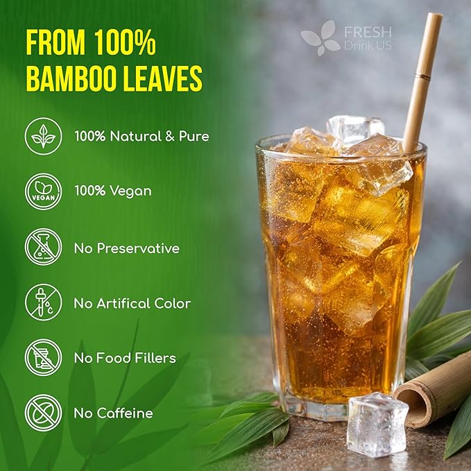 FreshDrinkUS, Premium Bamboo Leaf Tea Bags | 75 Count | Naturally Light & Refreshing Caffeine-Free Herbal Tea – From 100% Natural Bamboo Leaves. Sugar-Free. Vegan