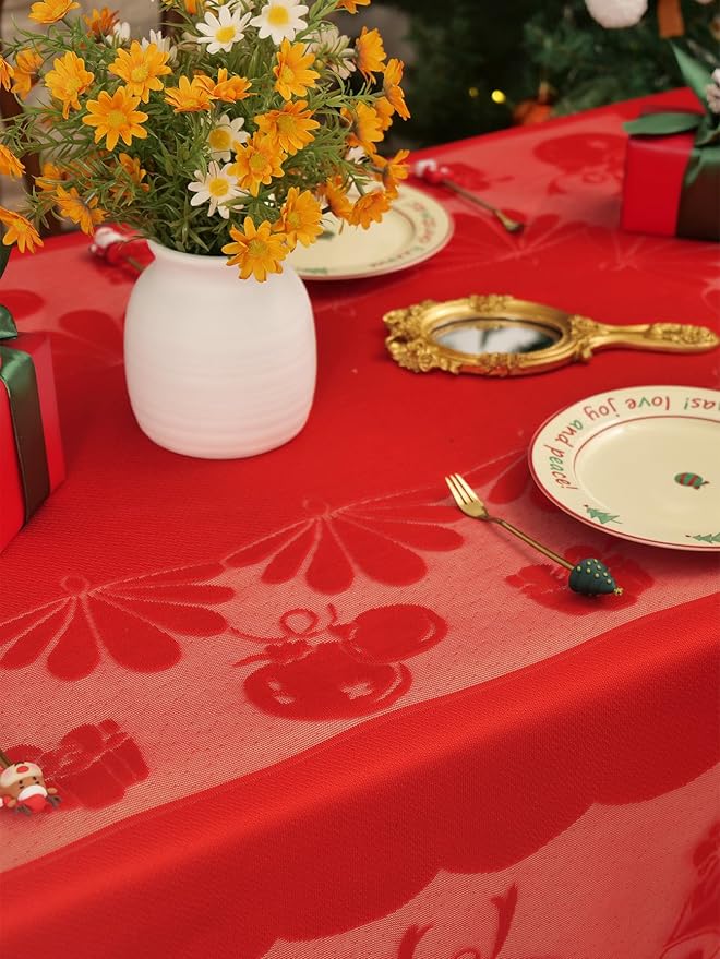 Jayla Christmas Red Lace Tablecloth, Vintage Red Lace Rectangular Tablecloth for Party Picnic Dinner Decor, 60 x 120 Inches