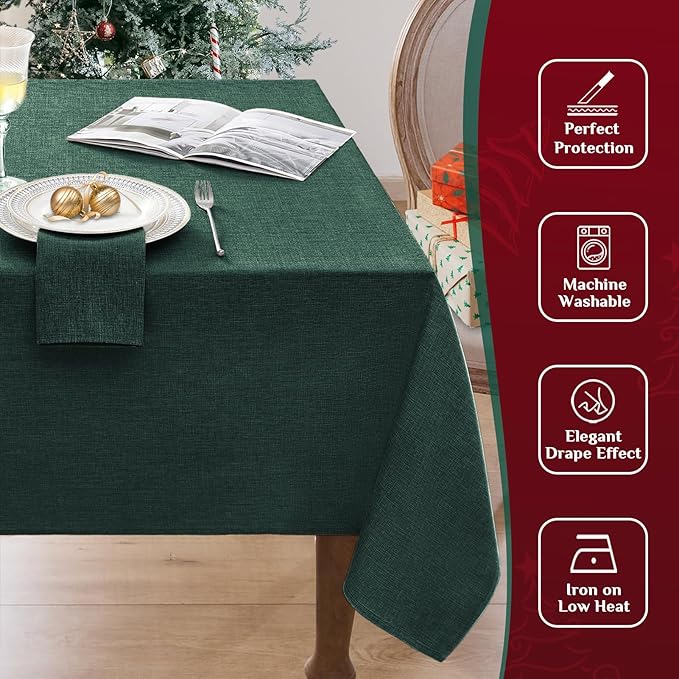 Softalker Green Rectangular Table cloths 104x60 inch Faux Linen Tablecloth Outdoor Waterproof Stain and Wrinkle Resistant Table Cover for 6/8 foot Rectangle Large Tables for Christmas Party Graduation
