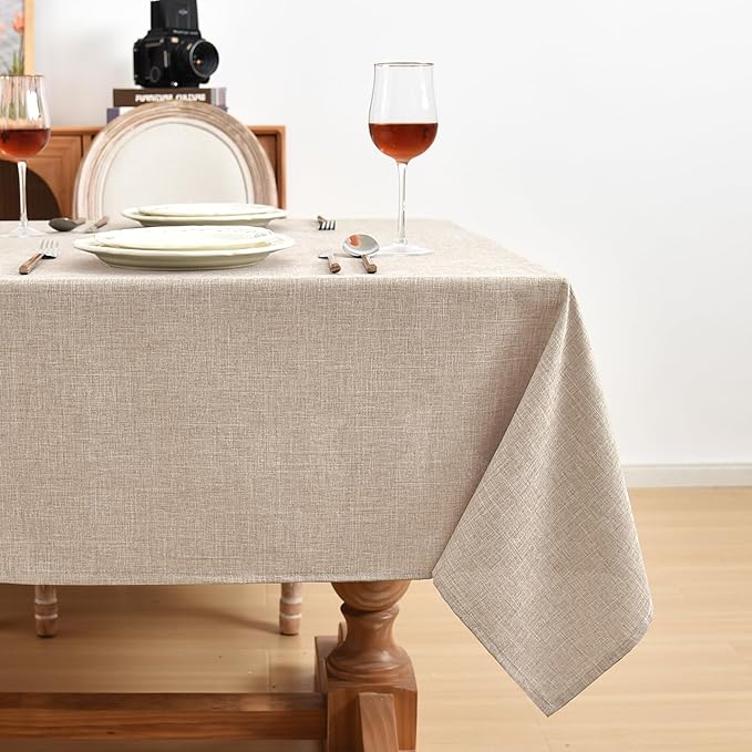 Fitable Linen Textured Beige Tablecloths 2 Pack, Faux Burlap Rectangle Table Clothes for 6 Foot Tables, Rustic Wrinkle-Proof Table Covers for Wedding, Party, Farmhouse, Banquet (54 x 108 Inch)