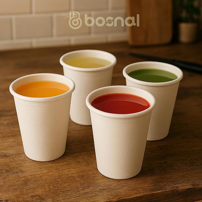 BOSNAL 10 inch & 7 inch Round Plates, 10 inch Oval Plates, 32 oz Bowls & 8 oz Cups with Lidss & Cutlery – 100% Plant-Based Bagasse, Eco-Friendly, Compostable, Microwave Safe, Durable Dinnerware Set