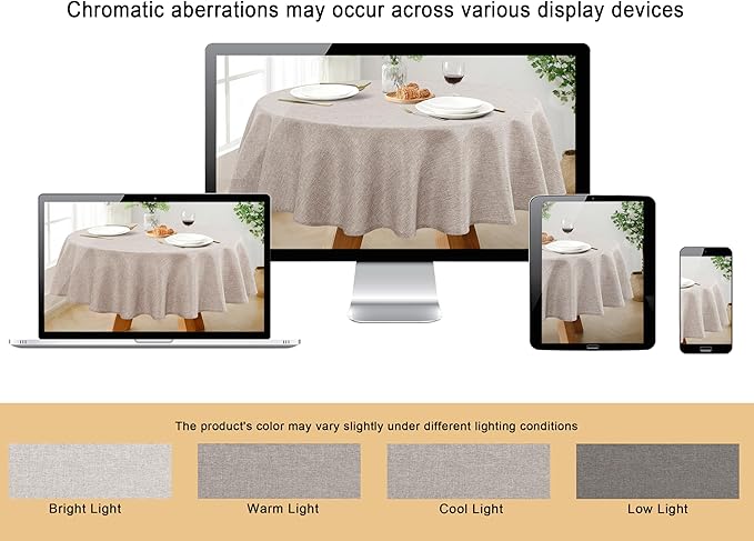 JIUZHEN Round Textured Table Cloth Linen Wrinkle Free Stain Resistant Farmhouse Decorative Circular Tablecloth for Kitchen, Dining, Party, Wedding, Outdoor Use (45 Inch Round,Stone)