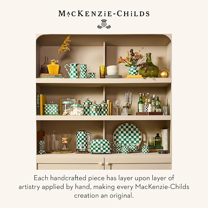 MACKENZIE-CHILDS Enamel Saucer, Small Coffee and Teacup Saucer, Green-and-White Emerald Check
