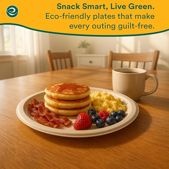 ECO SOUL Compostable 9 Inch(1000-Pack) Biodegradable Heavy-Duty Disposable Eco-Friendly Paper Plates for Dinner & Parties, Wedding, Event