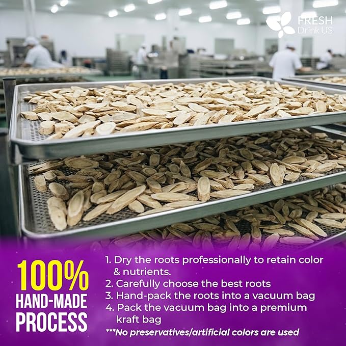 FreshDrinkUS, Premium 16oz Dried Astragalus Root Slices – 100% Natural Astragalus Root for Herbal Tea & Traditional Beverages – Natural, Clean Cut, No Additives. No Preservatives. Vegan
