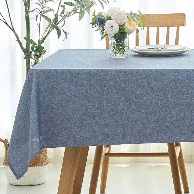 maxmill Square Tablecloth Linen Texture Stain Resistant Waterproof Wrinkle Resistant Washable Soft Table Cloth, Decorative Fabric Table Cover for Dining Room Dinner Party, 52 x 52 Inch, Demin Blue