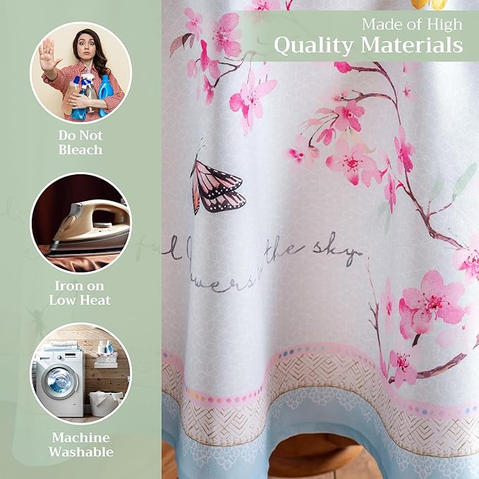Maison d' Hermine Table Cloth Round Table 100% Cotton 63 Round Inches Tablecloth Reusable Decorative for Dining Room Farmhouse Home Valentines Day Decorations Spring Summer - Blossoms in Spring
