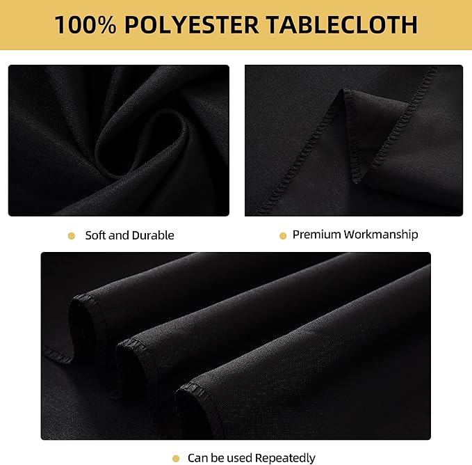10-Pack 90x156 inch Black Table Cloths, Solid Stain and Wrinkle Resistant Oblong Tablecloth, Premium Plain Weave Polyester Fabric Rectangle Table Linen Covers for Hotel, Banquet