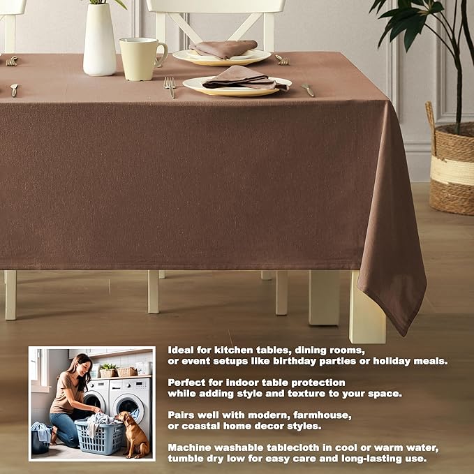 Spring & Easter Holiday Charleston Nut Brown 60 x 84 inch Rectangle Fabric Tablecloth, Cotton Table Cover for Indoor Outdoor Dining, Machine Washable Solid Color Tablecloths for Everyday Use