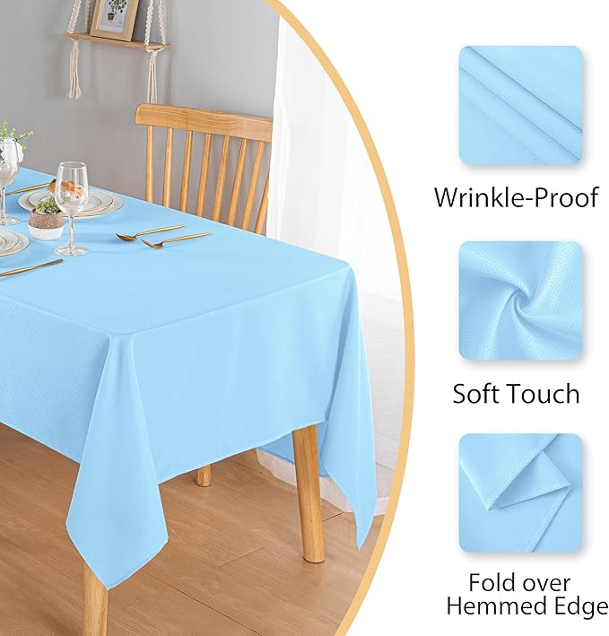 Hiasan 54 X 54 Inch Square Textured Tablecloth - Waterproof Spillproof Antiwrinkle Jacquard Table Cloth for Kitchen and Dining Dinner, Outdoor Picnic, Holiday and Parties, Light Blue