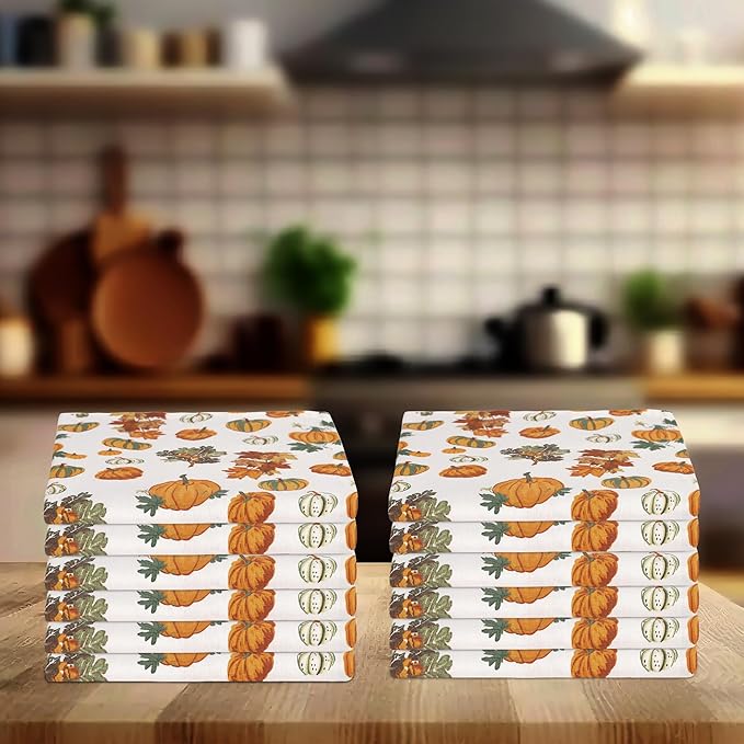 Urban Villa Christmas Napkins Pumpkin Print Cloth Napkins Set of 12 Premium Quality Dinner Napkins Cotton Oversized 20X20 in Cloth Napkins with Mitered Corners Ultra Soft Quality Dinner Napkins