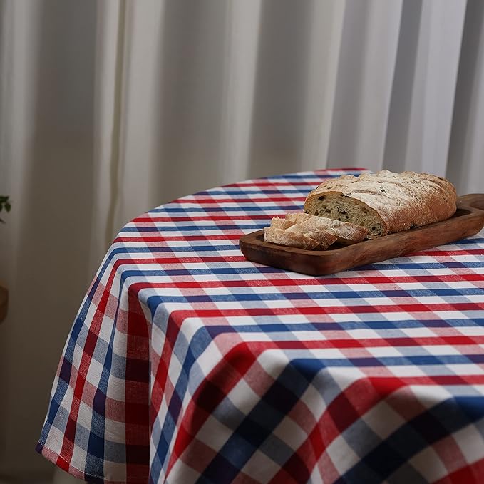 Urban Villa Tablecloth Check Table Cloth Tabletop Cover Kitchen Dining Tablecloth 100% Cotton Great for Parties Wedding Holiday Dinner Red/Blue/White Round 70 Inches 4-6 Seats Table Cloth