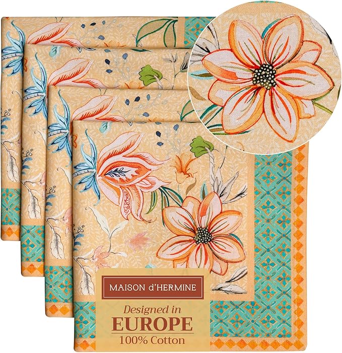 Maison d' Hermine Cloth Napkins Set of 4 100% Cotton Everyday Reusable Square Napkins Cloth Washable Dinner Wedding Restaurant Valentines Day Decorations Spring/Summer (Luxury Loft - Peach, 20" x 20")