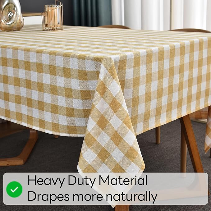 Gingham Table Cloth for Square Tables Yellow Checkered Plaid Tablecloth Heavy Duty Cotton Blend Washable & Wrinkle Table Cover for Outdoor Kitchen Dining Picnic Camping (52x52 Inch)