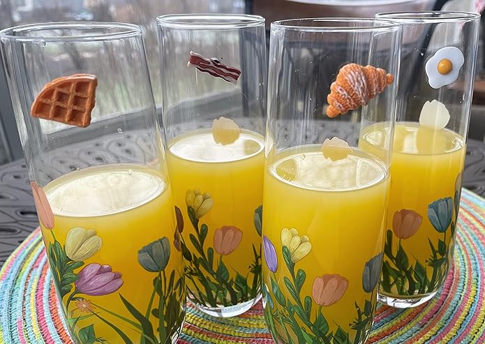 Simply Charmed Magnetic Wine Glass Charms - Brunch Themed Drink Markers for Mother's Day Mimosas, Stemless Glasses Cocktails and more - Set of 6