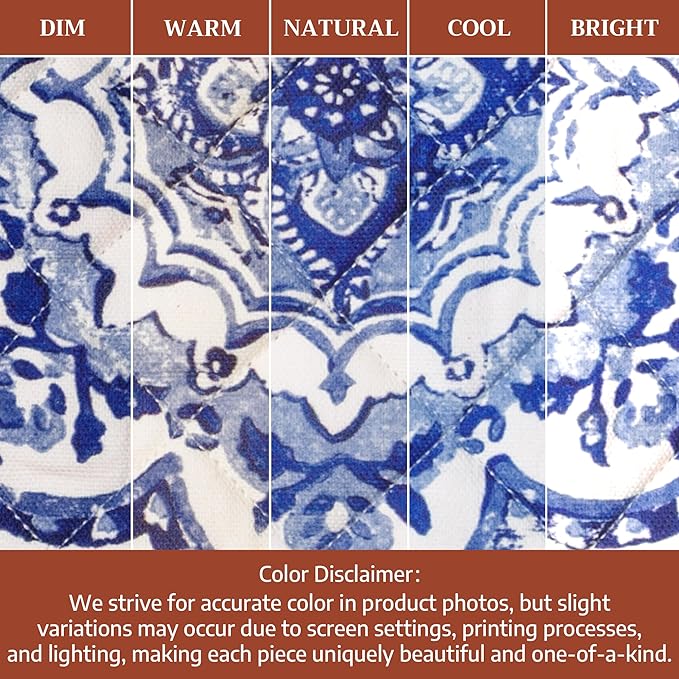 Maison d' Hermine 100% Cotton Oven Mitt & Pot Holder Set (7.5"x13" & 8"x8") Heat Resistant BBQ Cooking Gloves with Loop, Baking, Grilling, Kitchen, Handling Hot Pans Spring/Summer (Melodie Bleue)