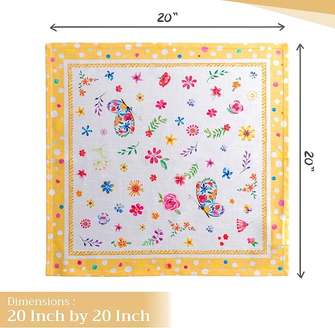Maison d' Hermine Cloth Napkins Set of 4 100% Cotton Everyday Reusable Square Napkins Cloth Washable Dinner Wedding Valentines Day Decorations Spring/Summer (Happy Florals - Sweety, 20" x 20")