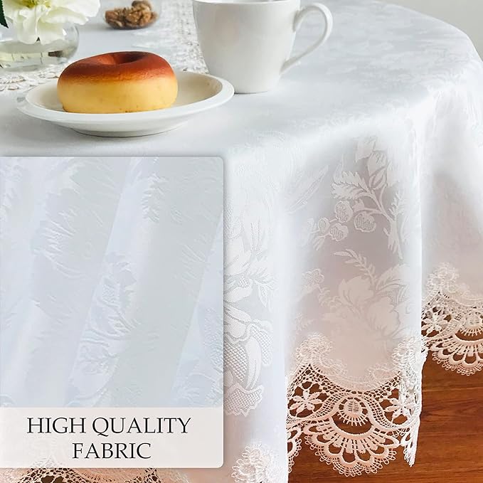 Tablecloths for Rectangle Tables Lace Elegant Decor for Dinning Home Holiday Party Kitchen Easter Christmas Wedding Farmhouse Outdoor Washable Table Linen (H17191-white-1, 72 * 144)