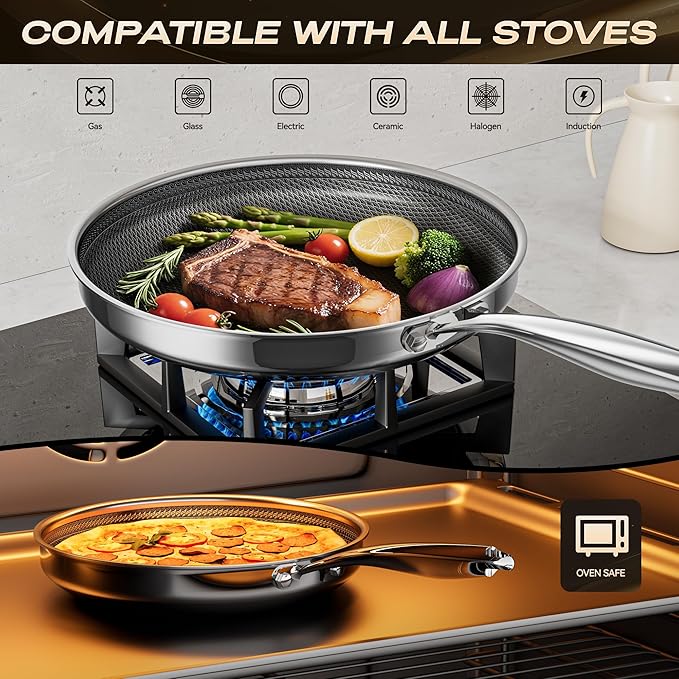Hybrid Nonstick11 Inch Frying Pan,Non Stick Frying Pan,PFAS PFOA PTFE Free,Stay-Cool Handle, Dishwasher-Friendly, Oven-Safe Up to 600°F, Induction Ready, Compatible with All Cooktops