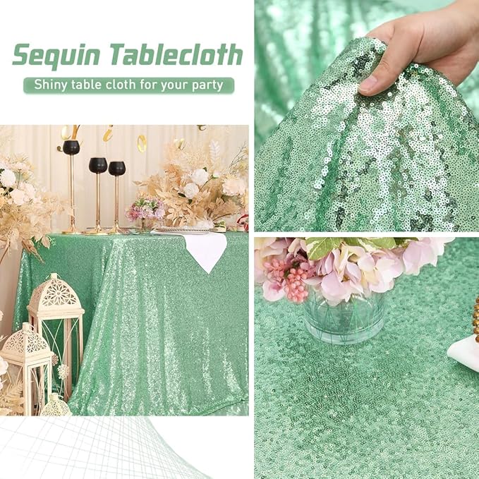 Eternal Beauty Mint Green Tablecloth, 60x120 Inch Square Rectangle Table Cover for Cake Dessert Exhibition Party Birthday Events