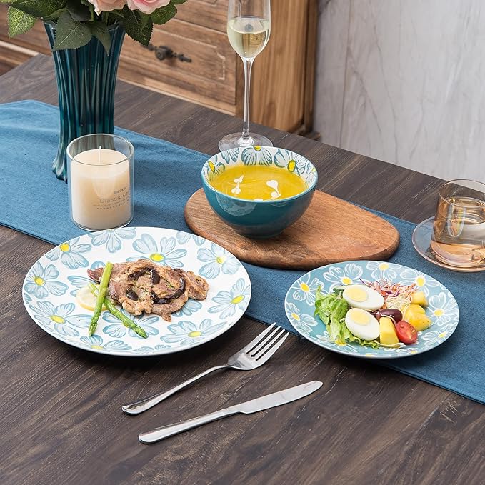 12-pieces Dinnerware Set Ceramic Dish Set Plates Sets Service for 4, Bowl Sets, Stoneware Dinnerware Sets, 12pcs Plate and Bowl Set for kitchen