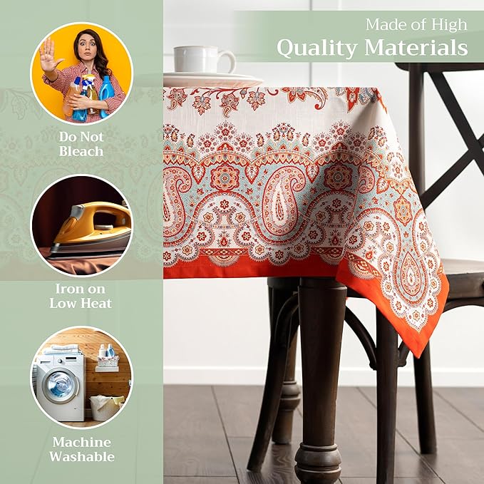 Maison d' Hermine Table Cloth Rectangle Table 100% Cotton 70 x 120 Inches Fall Tablecloth Reusable Everyday Use for Thanksgiving Christmas Decorations Dining Farmhouse Party (Cachemire)