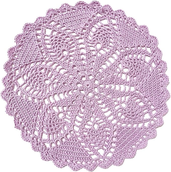 BIBITIME Lace Placemats Table Doilies Round Handmade Crochet Doily Kitchen Cup Mug Mats (Light Purple, 11 to 12 inches-1PC)