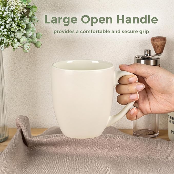GBhome 16oz Coffee Mugs Set of 6, Large Ceramic Coffee Mugs for Man, Woman, Dad, Mom, Modern Coffee Mugs Set with handle for Tea/Latte/Cappuccino/Milk/Cocoa. Dishwasher&Microwave Safe,ivory