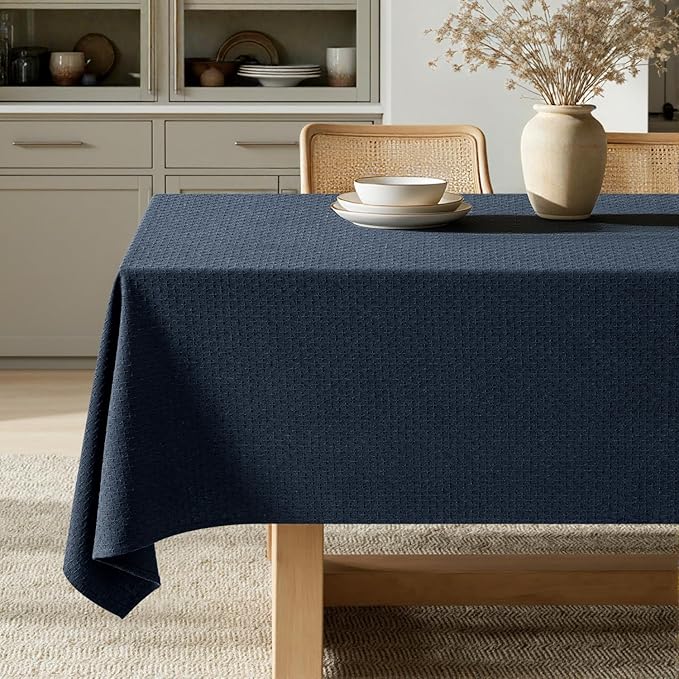 MIULEE Navy Linen Cotton Table Cloth Rectangle Tablecloth Waterproof Spillproof Cross-Star Textured Table Cltoth Decorative Farmhouse Style for Dining Party Weddings 60x120 Inch