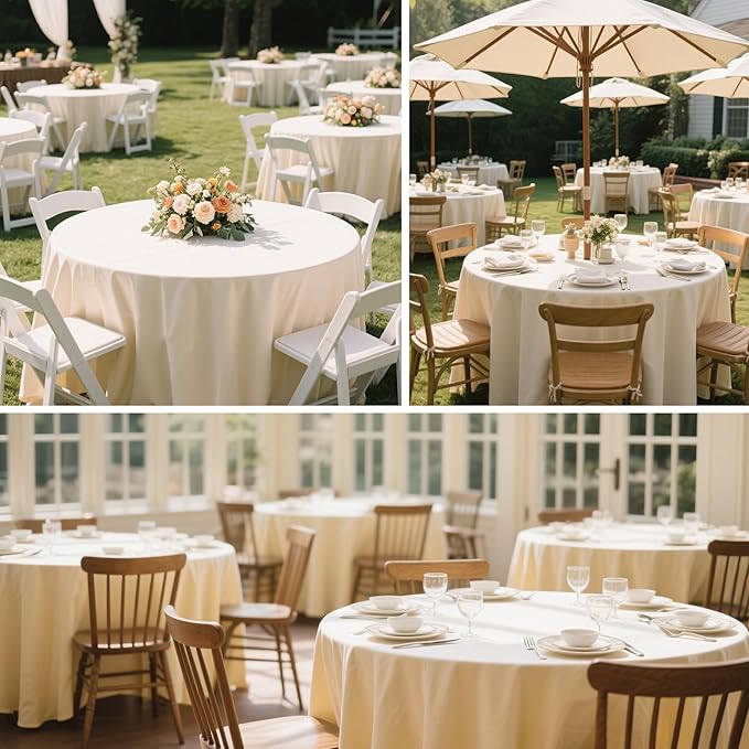 BIGTONE 10 Pack White Round Tablecloth 90 Inch, Wrinkle and Stain Resistant Washable Polyester Fabric Table Cloth for Dining Room Kitchen Party, Beige