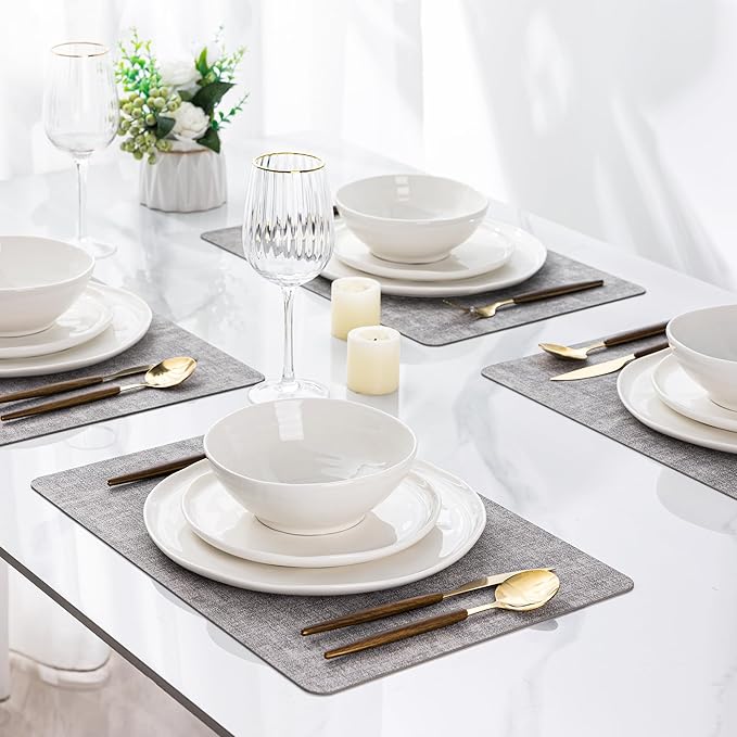 LERATIO Ceramic Dinnerware Sets for 8,Porcelain Plates and Bowls Sets with Wavy Edge, Oven &Microwave & Dishwasher &Safe,Light Weight & Scratch Resistant Dishes Sets-Service for 8 (24pcs) Peal White