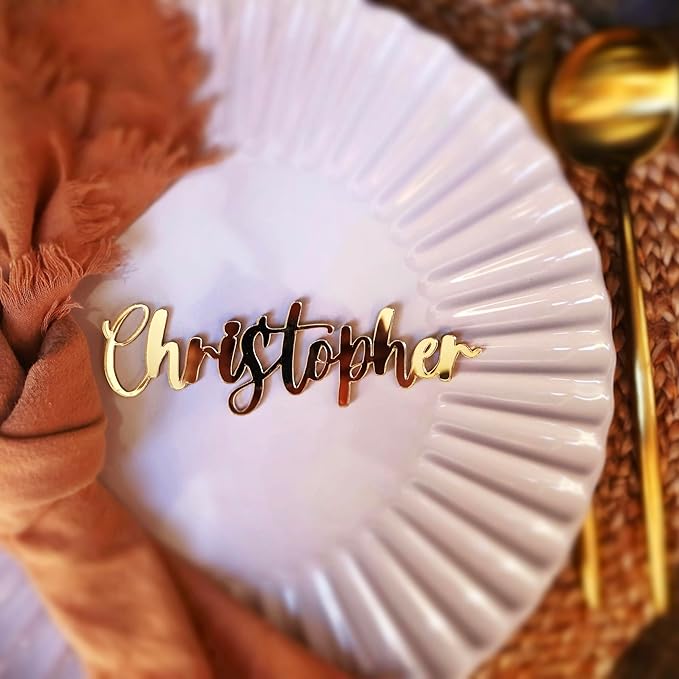 Customized Acrylic Name Tags for Place Setting, Personalized Place Cards for Weddings, Bridal Showers and Events, Cursive Laser Cut Seating Cards