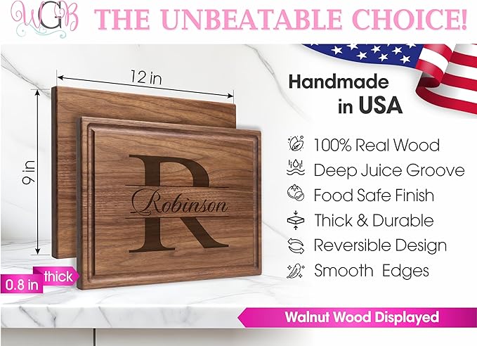 Personalized Cutting Board, Custom Wedding, Anniversary or Housewarming Realtor Closing Gift Idea, Wood Engraved Charcuterie, for Friends and Family, Monogram Initial Design 004