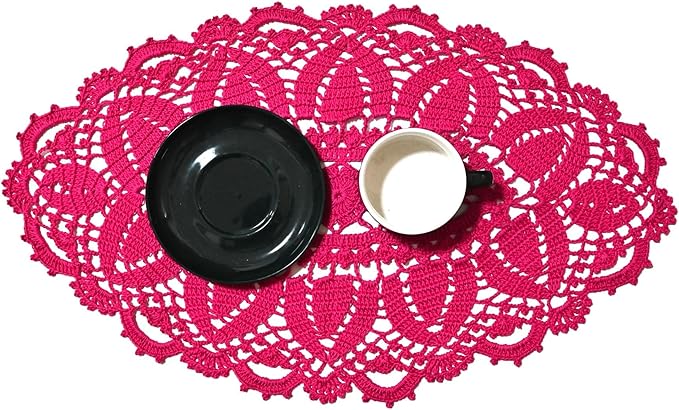 BIBITIME Lace Tablecloth Doily Handmade Crochet Placemat Women Vase Mat Kitchen Table Runner (4PCS- 12 x 22 in, Rose)